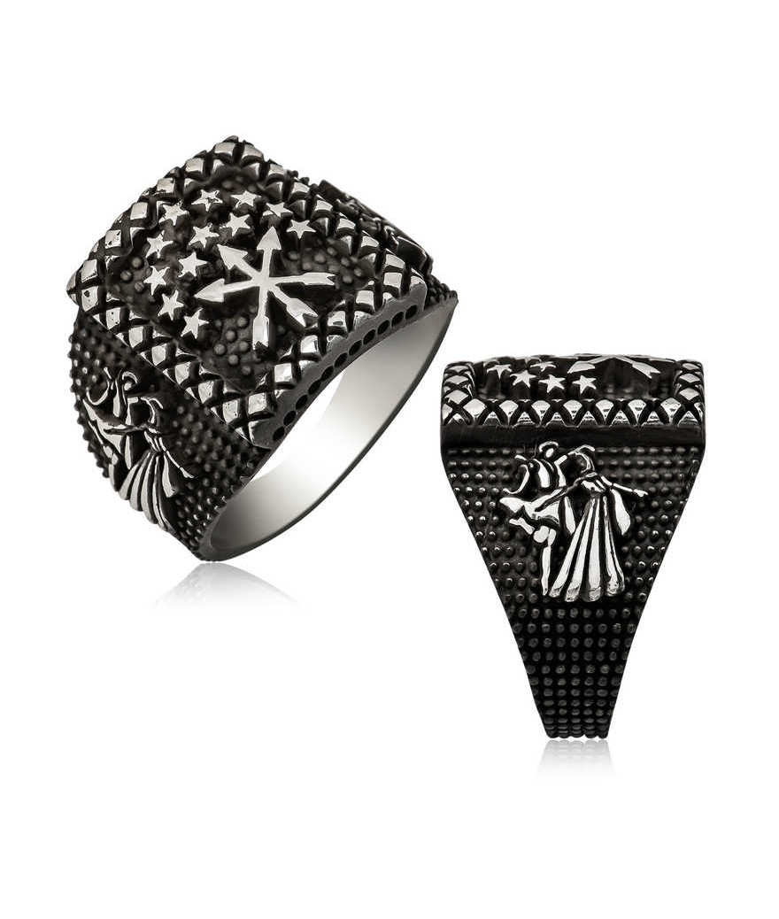 Gümüş Kafkas Figürlü Çerkes Erkek Yüzük