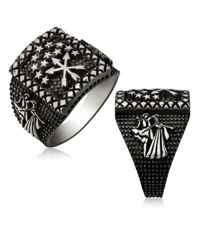 Gümüş Kafkas Figürlü Çerkes Erkek Yüzük