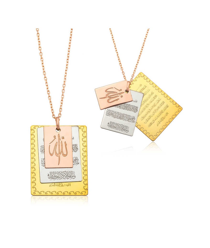 Gümüş Ayetel Kürsi, Nazar Duası ve Allah Yazılı Bayan Kolye