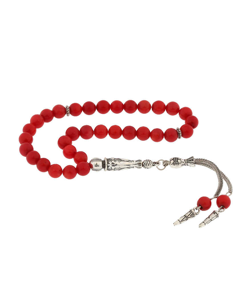 ​Doğaltaş Metal Püsküllü MercanTaşı Tesbih