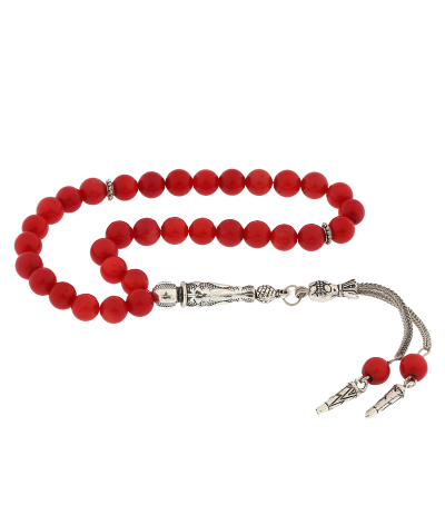 ​Doğaltaş Metal Püsküllü MercanTaşı Tesbih