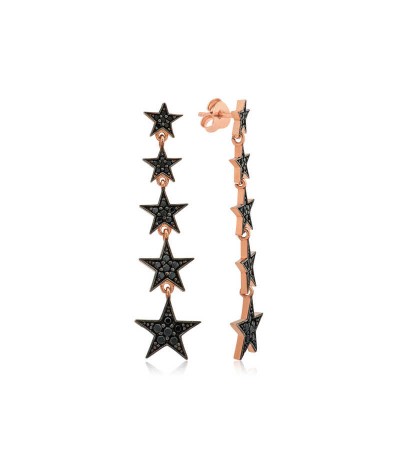 Gümüş Siyah Kayan Yıldızlar Küpe