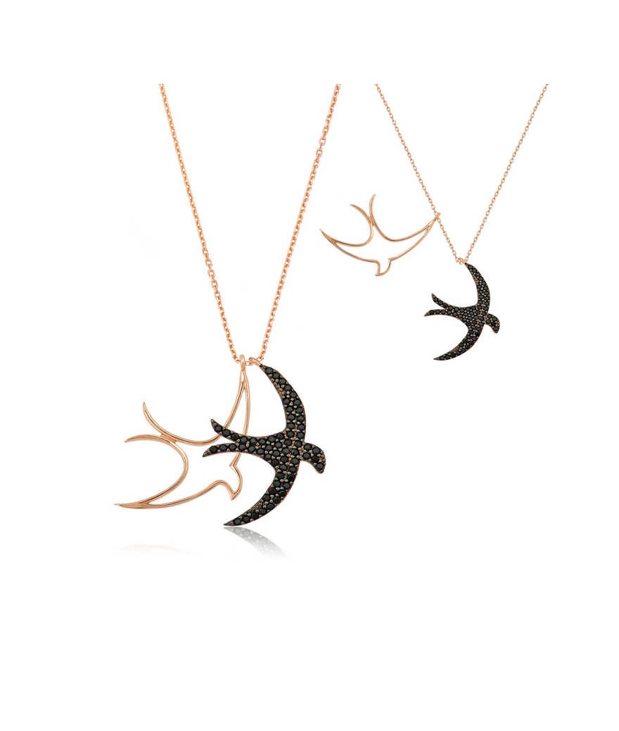 Gümüş Kırlangıç Çifti Bayan Kolye