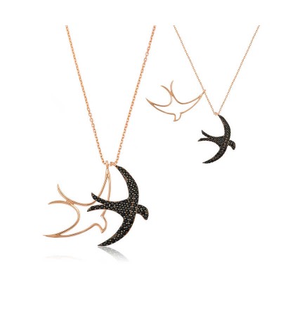 Gümüş Kırlangıç Çifti Bayan Kolye