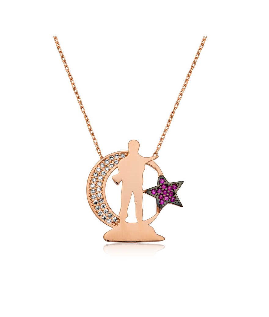 Gümüş Ay Yıldız Asker Bayan Kolye