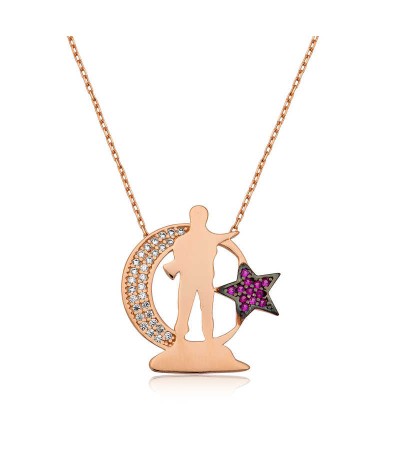 Gümüş Ay Yıldız Asker Bayan Kolye