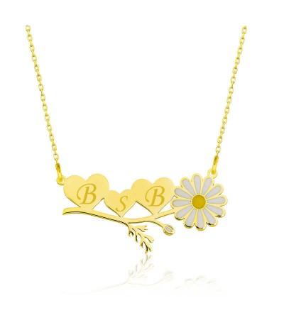 ​Gümüş Kişiye Özel Kalpli Papatya Kolye