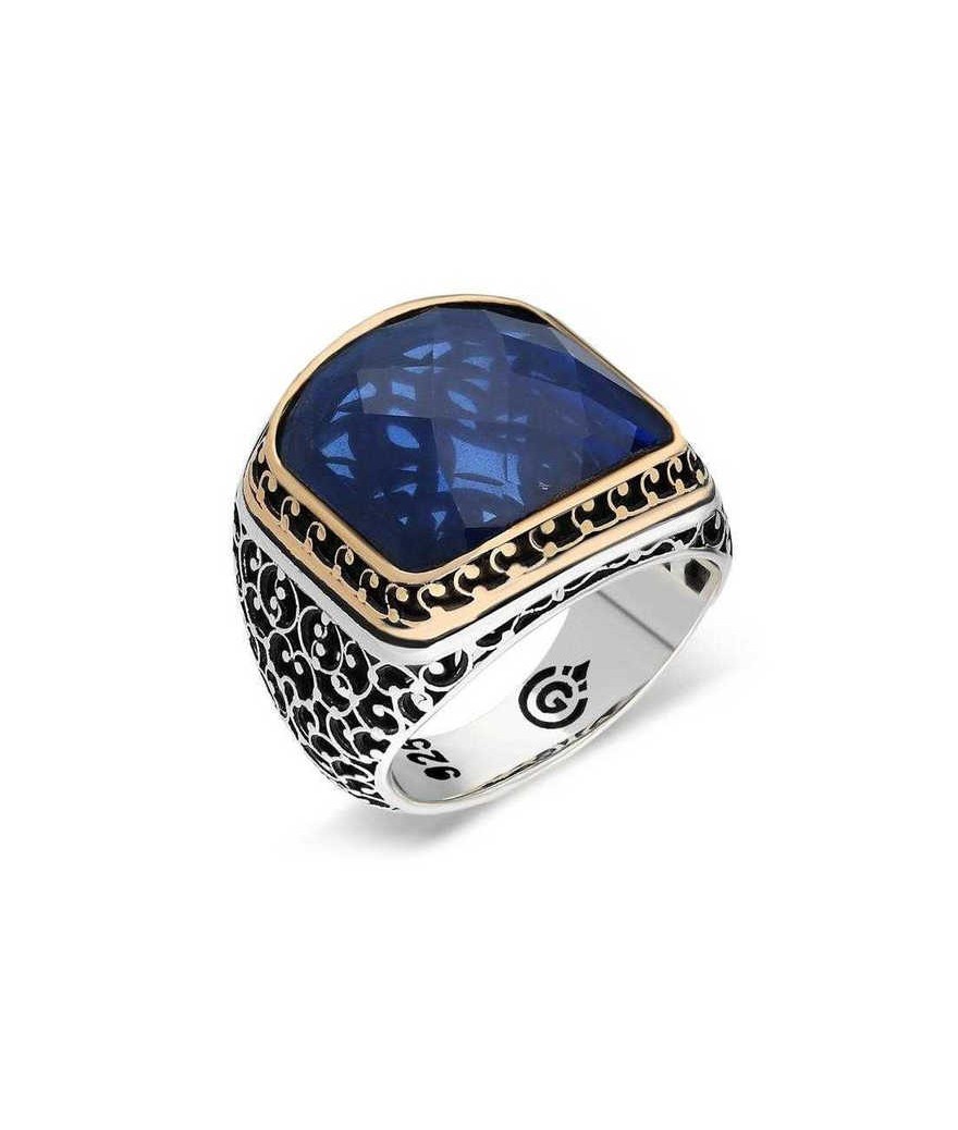 Gümüş Parlament Mavisi Zirkon Taşlı Erkek Yüzük