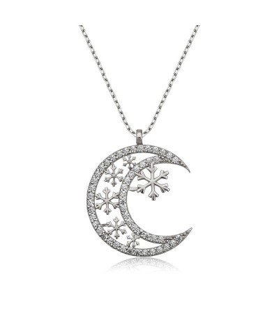 ​Gümüş Ay Kar Tanesi Bayan Kolye