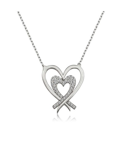 ​Gümüş İki Kalp Bayan Kolye