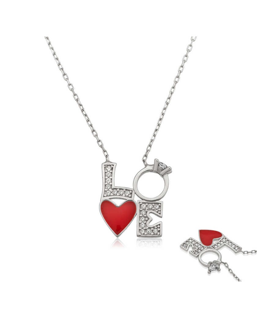 Gümüş Kalpli Tek Taş Love Kolye