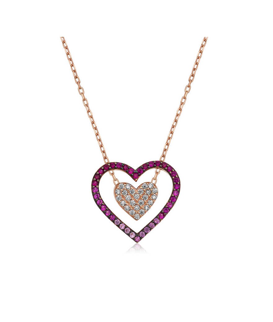 Gümüş İki Kalp Bayan Kolye