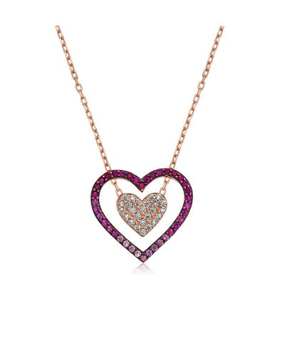 Gümüş İki Kalp Bayan Kolye