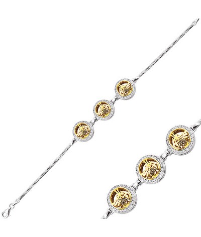 Gümüş Beyaz Taşlı Tuğra Bayan Bileklik