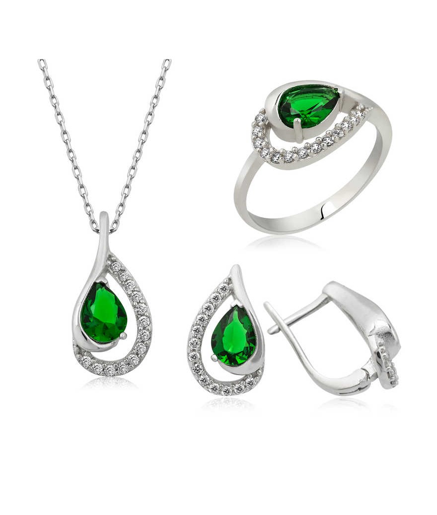 Gümüş Yeşil Drop Bayan Set