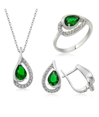 Gümüş Yeşil Drop Bayan Set