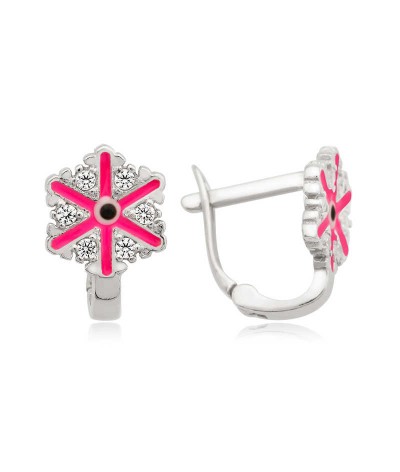 Gümüş Pembe Kar Tanesi Çocuk Küpesi