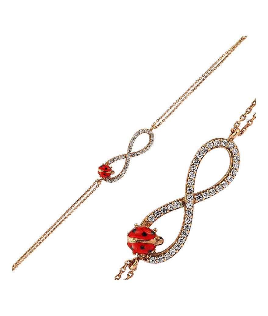 Gümüş Uğur Böcekli Sonsuzluk Bayan Bileklik