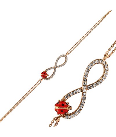 Gümüş Uğur Böcekli Sonsuzluk Bayan Bileklik