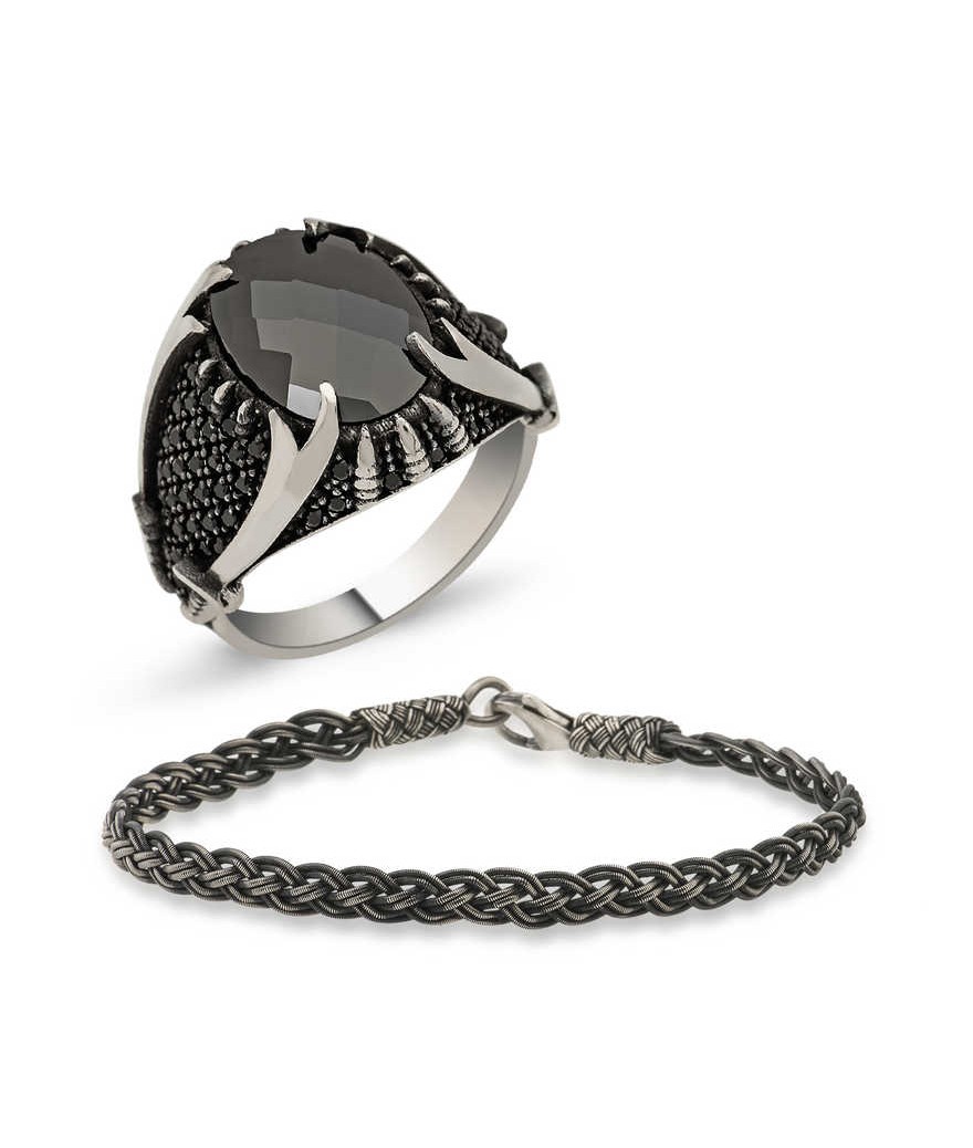 Gümüş Yüzük Ve Kazaziye Bileklik Erkek Takı Kombin