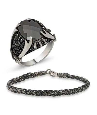 Gümüş Yüzük Ve Kazaziye Bileklik Erkek Takı Kombin