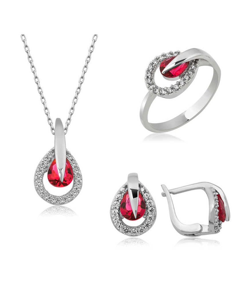 Gümüş Kırmızı Damla Bayan Set