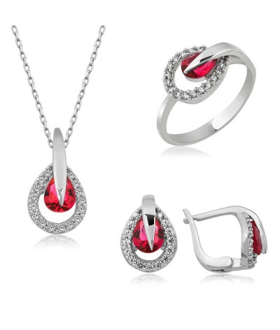 Gümüş Kırmızı Damla Bayan Set