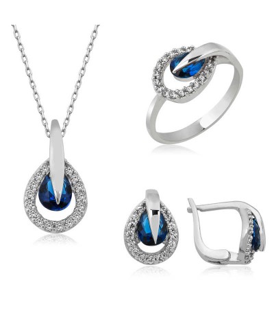 Gümüş Mavi Damla Bayan Set