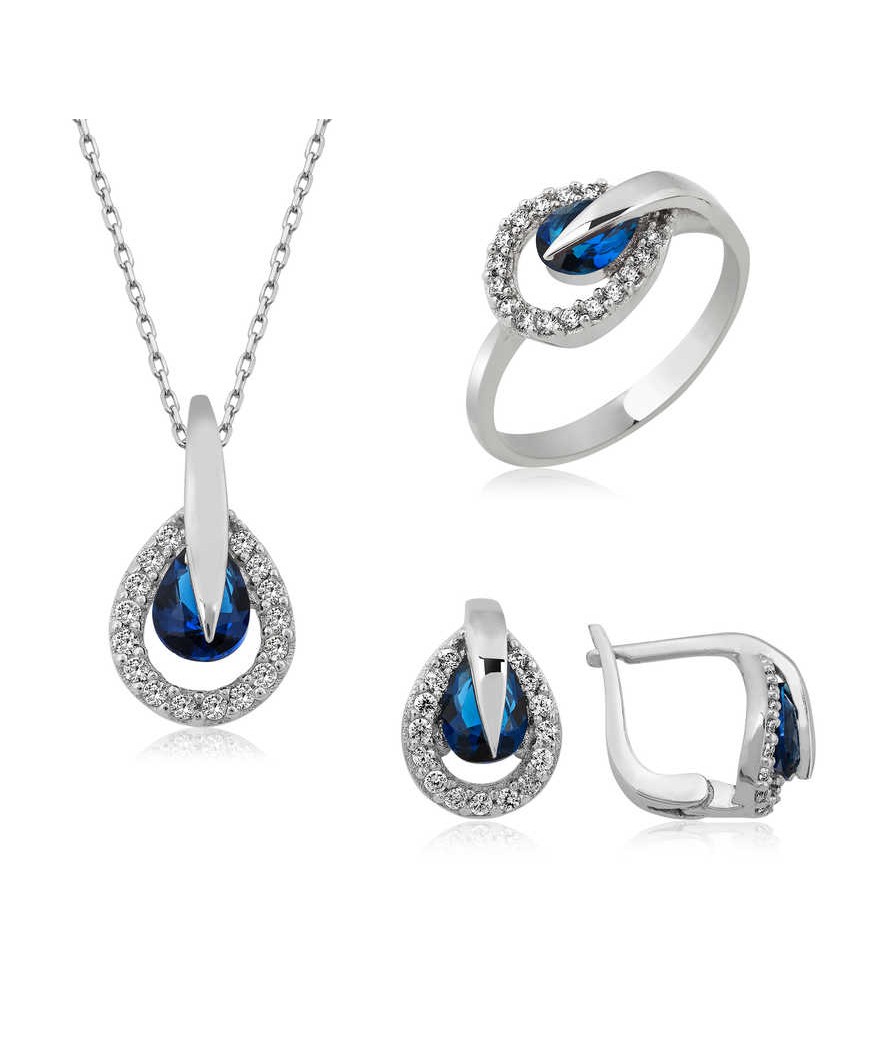 Gümüş Mavi Damla Bayan Set