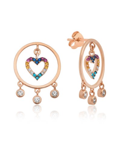 Gümüş Kalpli Halka Bayan Küpe