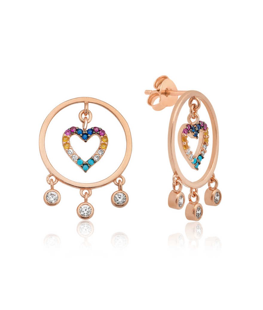 Gümüş Kalpli Halka Bayan Küpe