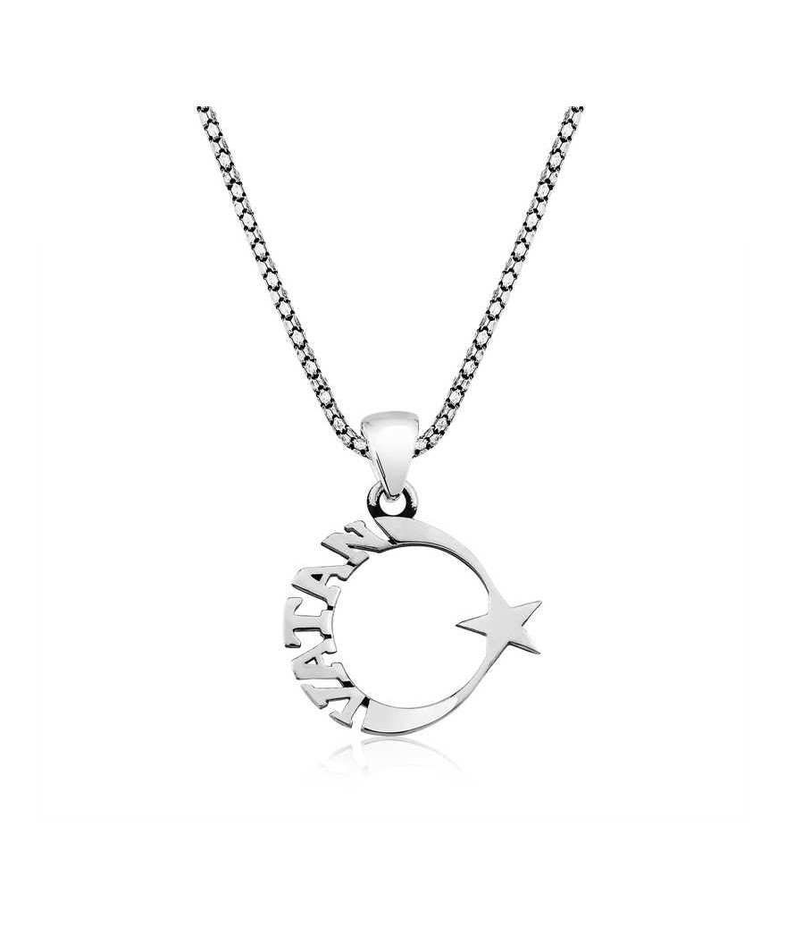 ​Gümüş Vatan Yazılı Ay Yıldız Erkek Kolye