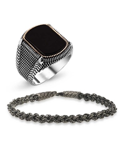 Gümüş Yüzük Ve Kazaziye Bileklik Erkek Takı Kombin