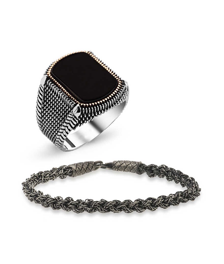 Gümüş Yüzük Ve Kazaziye Bileklik Erkek Takı Kombin
