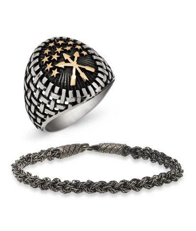 Gümüş Yüzük Ve Kazaziye Bileklik Erkek Takı Kombin