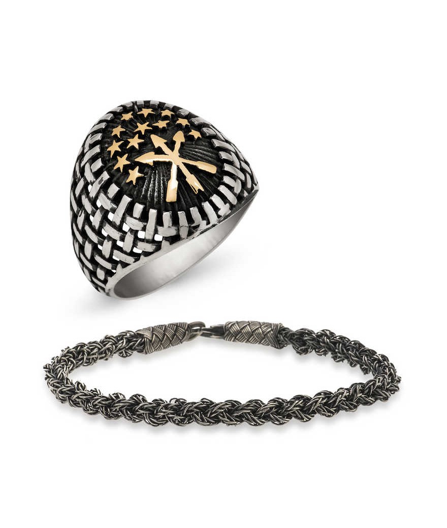 Gümüş Yüzük Ve Kazaziye Bileklik Erkek Takı Kombin