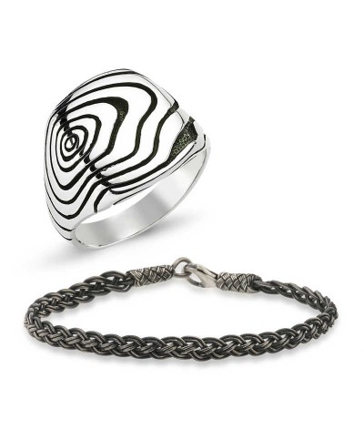 Gümüş Yüzük Ve Kazaz Bileklik Erkek Takı Kombin