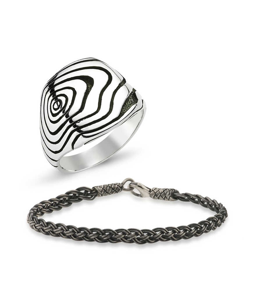 Gümüş Yüzük Ve Kazaz Bileklik Erkek Takı Kombin