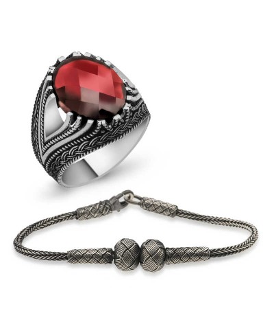 Gümüş Yüzük Ve Kazaz Bileklik Erkek Takı Kombin