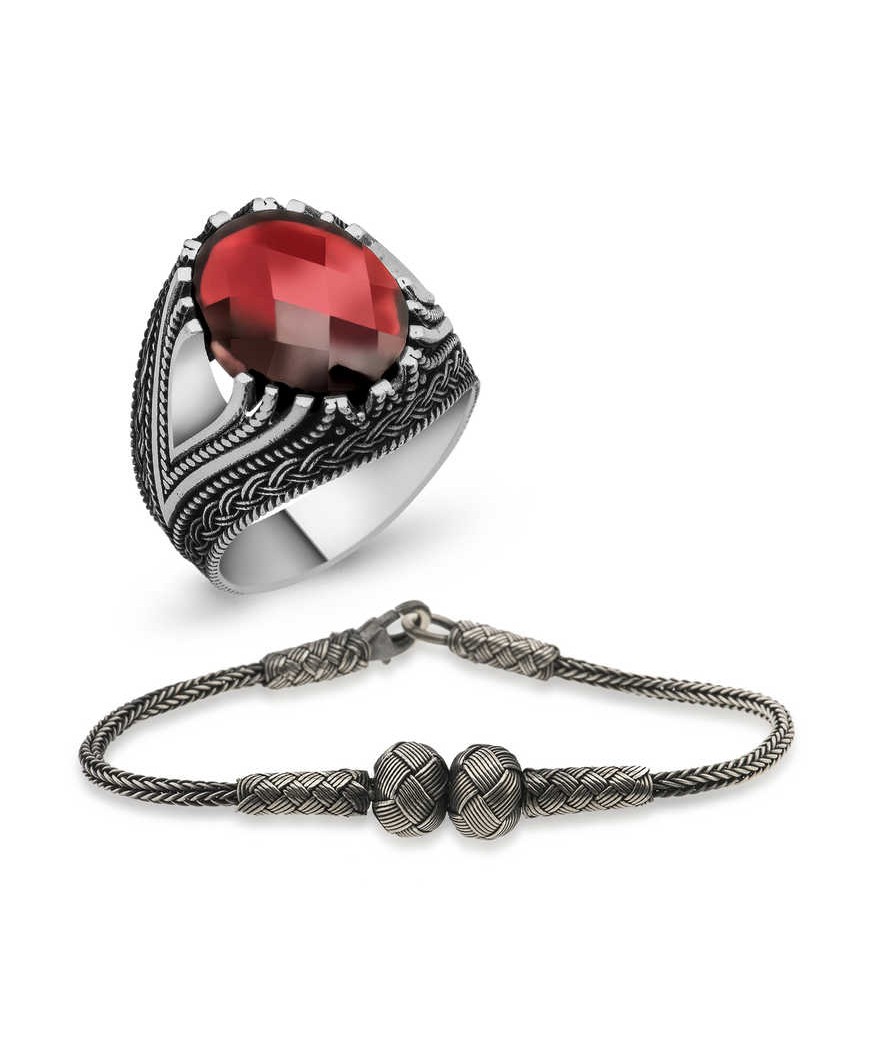 Gümüş Yüzük Ve Kazaz Bileklik Erkek Takı Kombin