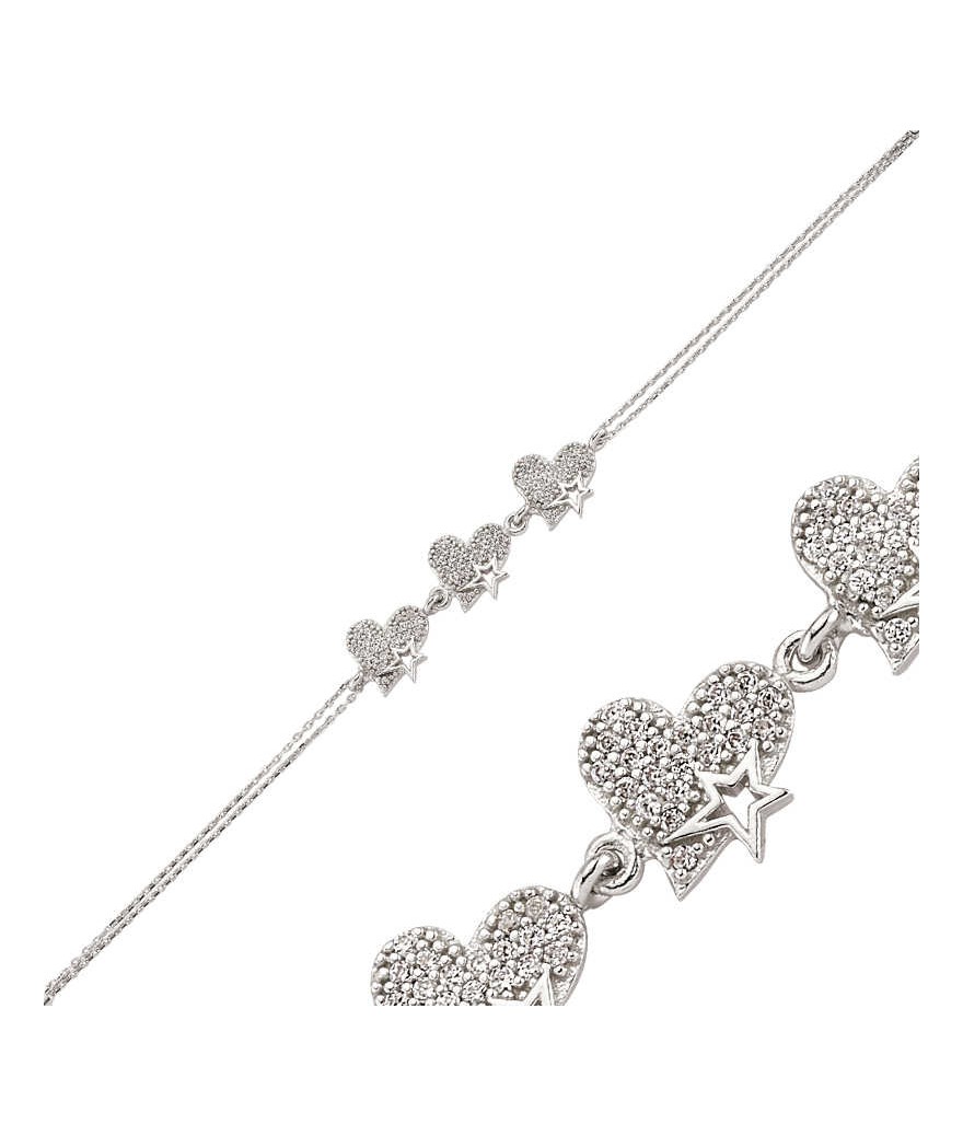 Gümüş Üç Kalpli Bayan Bileklik