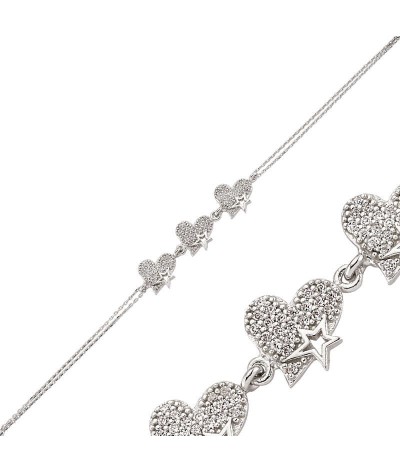 Gümüş Üç Kalpli Bayan Bileklik