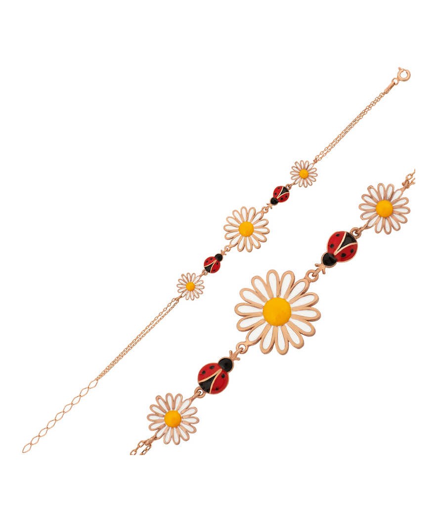 Gümüş Uğur Böcekli Papatya Bayan Bileklik