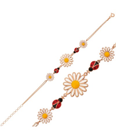 Gümüş Uğur Böcekli Papatya Bayan Bileklik