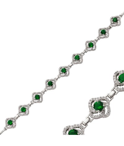 Gümüş Yeşil Taşlı Çiçek Bayan Bileklik