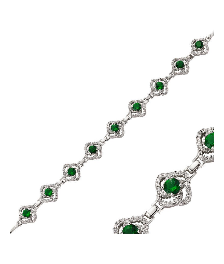 Gümüş Yeşil Taşlı Çiçek Bayan Bileklik