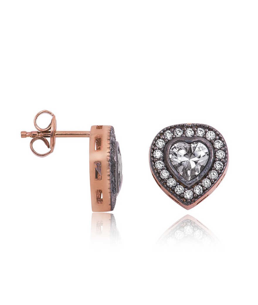 Gümüş Elmas Montür Kalpli Bayan Küpe