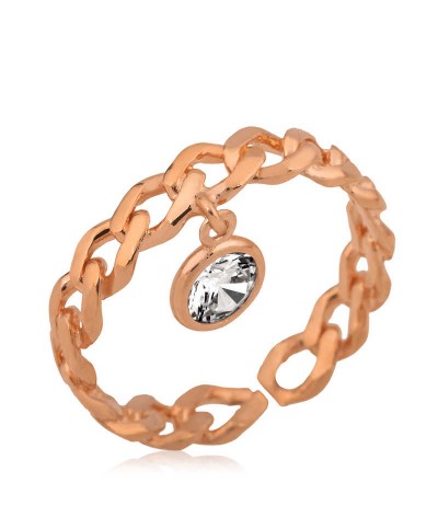 Gümüş Zincir Desenli Sallantılı Tek Taş Bayan Yüzük