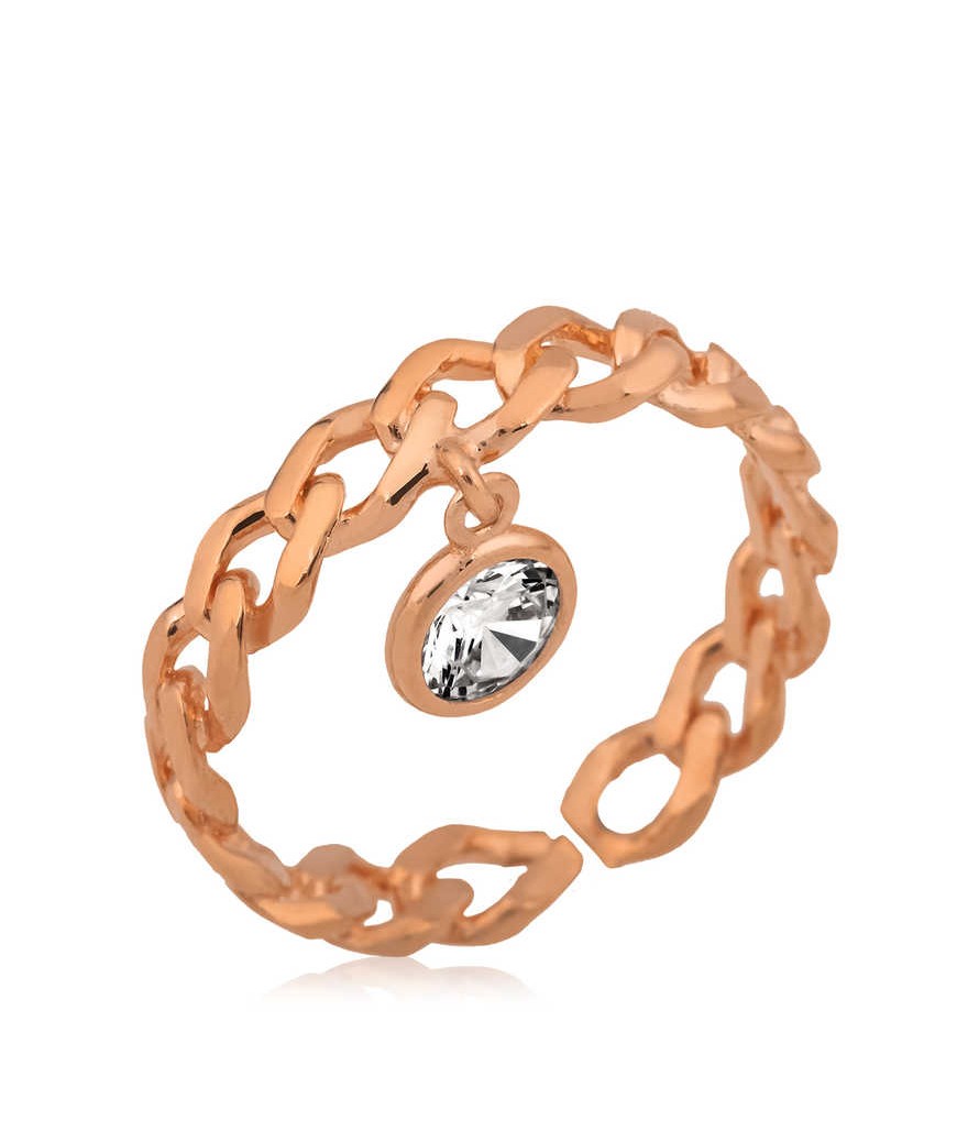 Gümüş Zincir Desenli Sallantılı Tek Taş Bayan Yüzük