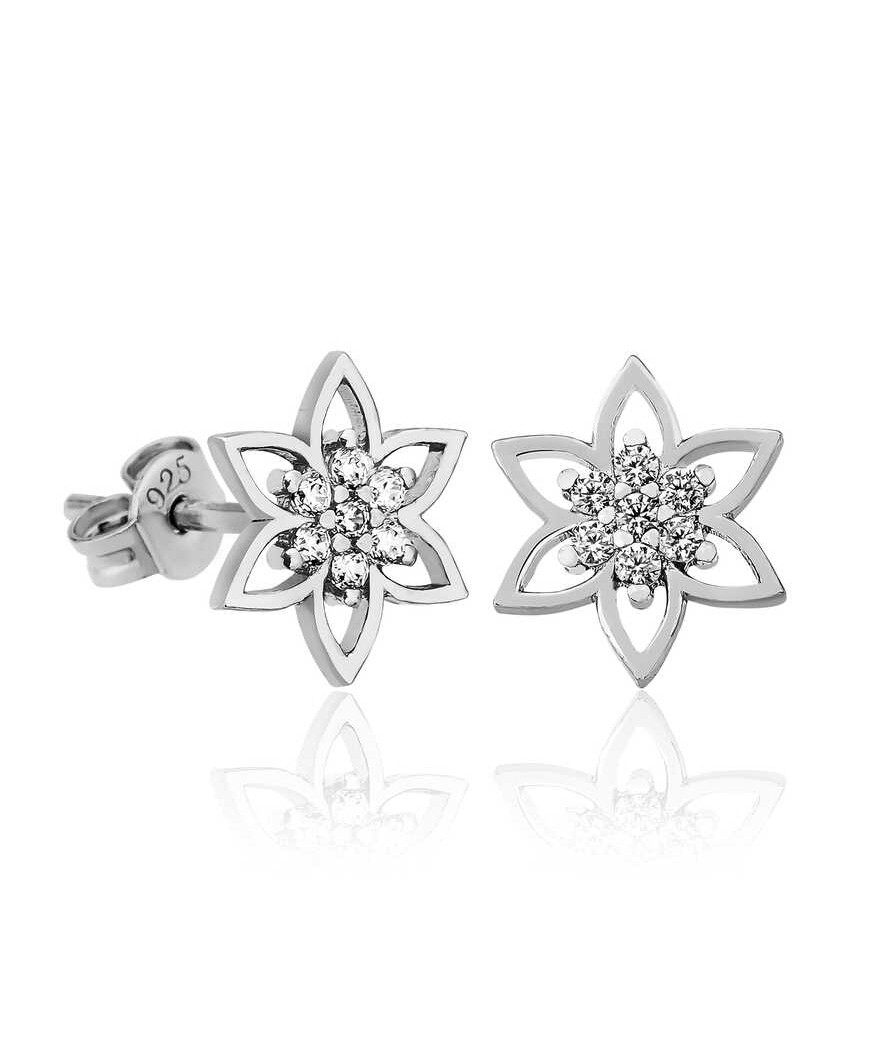 Gümüş Kristal Çiçeği Bayan Küpe